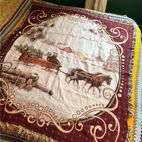 Vintage Rustic Red and Cream Sleigh Ride Blanket - Picture 2 of 9